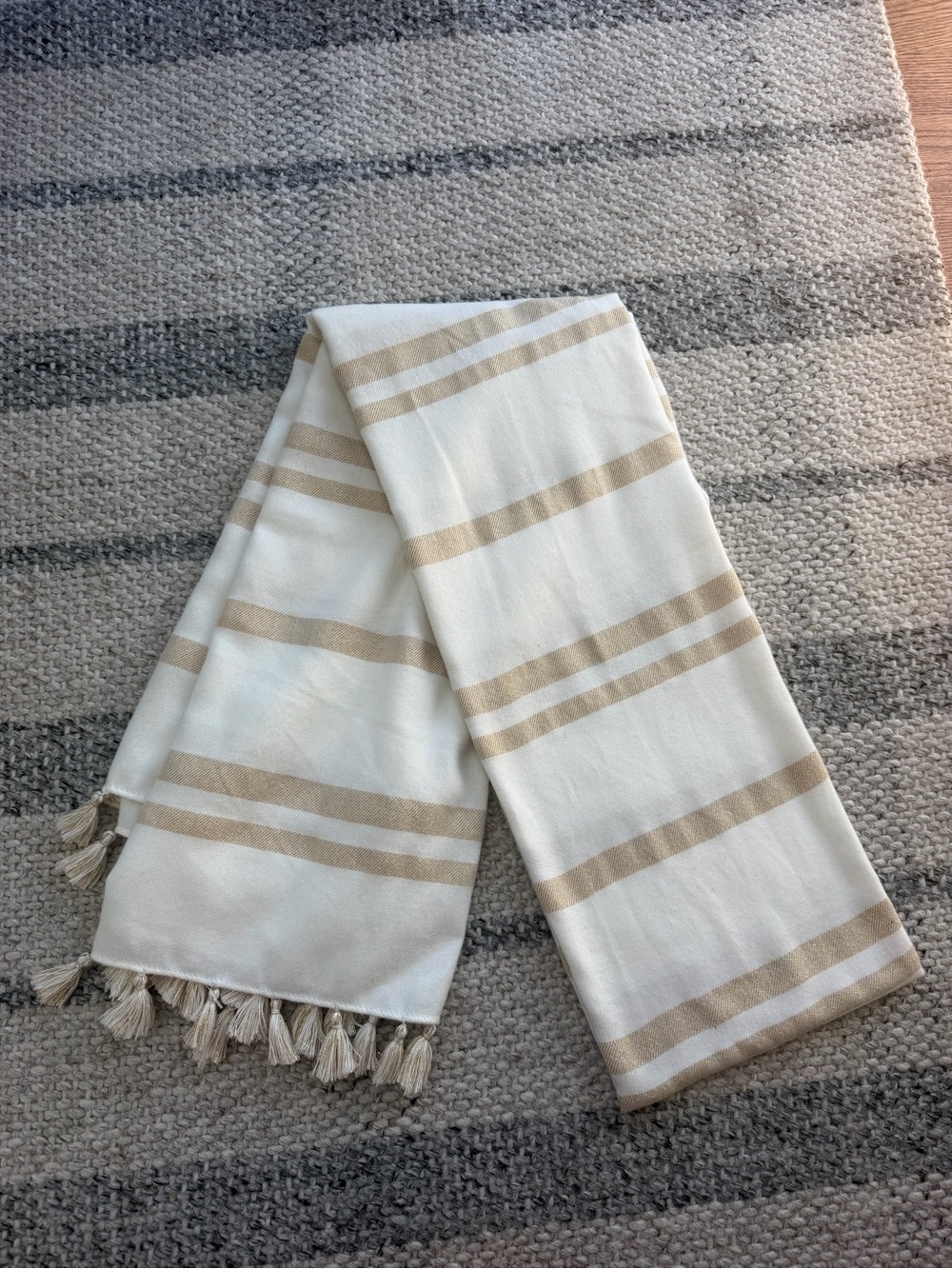 Lilly Pulitzer Cream Scarf with Beige Stripes and Tassels